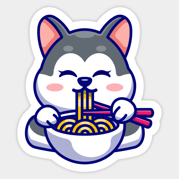 Cute husky eating ramen with chopstick cartoon Sticker by Wawadzgnstuff